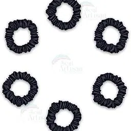 Soul Artisan Silky Satin Luxury Black Skinny Scrunchies - Hair Band, Rubber Band, Ponytail for Girls and Women & Best Gift For Sister,Friend, Mom - Skinny (Pack of 6)-image-94