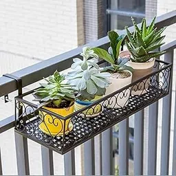 Home Decor Iron Hanging Railing Plant Stand for Balcony Home and Office Hanging pot stands for plants in balcony Railings (Black)-picture-18