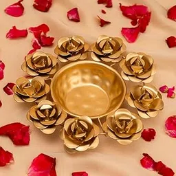 Golden Rose Urli | Metal Decorative Urli for Festive Decor & Pooja | Gold Urli with Rose Motifs for Floating Flowers, Candles & Rangoli Centerpieces | Traditional Indian Home Decoration | Qty:1-image-26