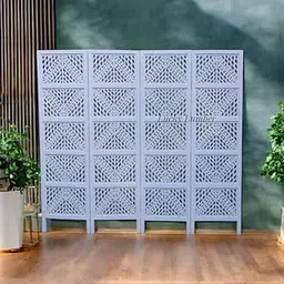 Lucky Lumber Wooden Living Room Partition Wooden Room Divider Solid Wood Room Divider Wood Separator Office Furniture Leaf Design Wooden Partition 4 Panel White 6 Fit (200 W x 182 H CM) image 1