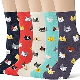 chicabode 5 Pairs Cute Animal Socks for Women, Funny Dog Cat Patterned Socks, Colorful Casual Cotton Novelty Crew Socks, Funny Dog Cat Patterned Socks, Womens Cute Socks, Ankle Socks for Women-picture-10