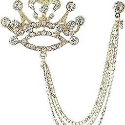 syga Men's & Women Suit Shirt Stud Lapel Pin Chain Tassel Brooch Pin with Crystal Chain(big crown)-picture-30