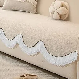 HOKIPO 'French Classic Frill' Sofa Cover Mat for 1/2/3 Seater & L Shape Sofa. Make Your Own Sofa Cover Set, Anti-Slip Mat Length 90(D) x 170(L) cm, Champagne Beige (AR-6142-BGE)-picture-10