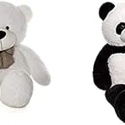Puku Traders White Big Size Teddy Bear for Kids 3 feet& Panda Ribbon Tie Big Size Teddy Bear 70 cm Pack of 2-picture-26