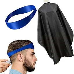 Professional Hair Cutting Cape & Silicone Haircut Band Set - Waterproof Salon Barber Cape, Adjustable Snap Closure, 55.12" x 63", Black/Hair Trimming Guide, Men's DIY Shaving - Blue-image-46