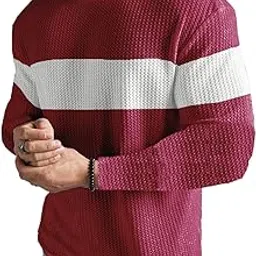 lewel Men's Stylish Round Neck Full Sleeve Color Block T-Shirt (Maroon)-picture-16