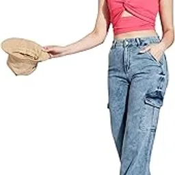 life with pockets Women's Wide-Leg High-Rise Regular-Length Stretchable Flared Cargo Style Denim Jeans-picture-35