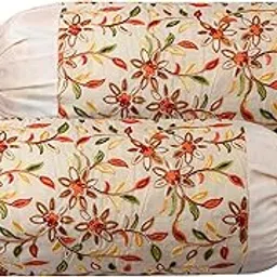 Kuber Industries Bolster Covers | Polyester Bolster Cover Set | Diwan Bolster Cover Set | Embroidery Design Masand Cover | 16x32 Inch | Pack of 2 | Cream-picture-30