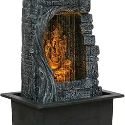 CRAFT SMITH Polyresin Grey & Copper Ganesha Idol Table Top Indoor Front Curtain Waterfall Fountain for Home Decor with Yellow LED Lights & Speed Controller Pump (Size: 40 x 29.5 x 22CM | Wt: 2265grm)-image-60