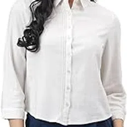 latin quarters Women White 3/4 Sleeve Shirt Collar Solid Top-picture-19