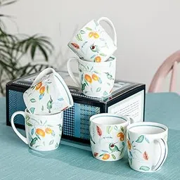 Magique by The Wishing Chair x ClayCraft : Mango Paradise Summer Fine China Ceramic Mug Set of 6 | 200 ml | Tea Cup Set of 6 | Mugs for Coffee | Ideal for Gifting | Perfect for Home & Office-picture-14