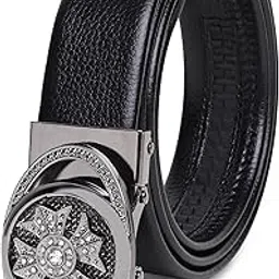 sunshopping Artificial Leather Belt for Men - Handmade Slider Buckle Belt Perfect for Formal and Casual Wear | Adjustable Free size fits 28-48 inches waist - Gift Box included (Black, Free Size) image 1