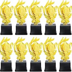 Spellbale Non Metal Fiber Trophy Set, Golden Colour with Black Base, 17, 19 and 22 cm Hight, Pack of 10, Waterproof (19 CM)-picture-33