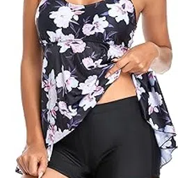 loxe Bathing Suits, Breathable Tankini Printed Soft for Beach Pool Party (XL) Navy Blue-picture-29