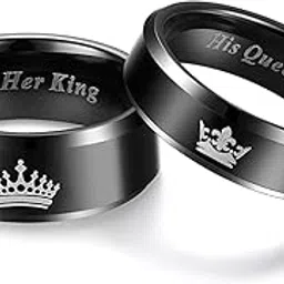 vien King and Queen Rings for Couples 2pcs His Hers Stainless Steel Matching Ring Sets for Him and Her Promise Engagement Wedding Band Black Comfort Fit-picture-44