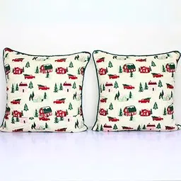 BIGMOON 100% Cotton Christmas Decorative Cushion Covers with Pom-Pom Set of 2 (18x18 Inches) Multicolour Throw Pillow Covers Festive Xmas Elements Printed Sofa Bed Decor Merry Christmas Gifts-picture-15