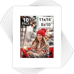 Mat Board Center, Pack of 10 11x14 White Picture Mats with White Core Bevel Cut for 8x10 Pictures-picture-25