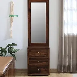 Wood World Sheesham Wood Dressing Table with 3 Drawer Storage, 1 Shelevs and Mirror for Bedroom | Make-Up Vanity Table | Dresser Table with Mirror (Provincial Teak Finish H 69 x W 19.75 x D 14 Inch)-image-66