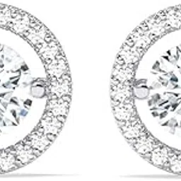 clara 925 Sterling Silver Halo Round Solitaire Pendant Earrings Chain Necklace Jewellery Set | Platinum Plated, Swiss Zirconia |Gift for Women and Girls-picture-32