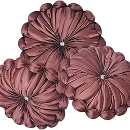 GTX Decorative Velvet Fabric Cuddle Round Sofa Cushion Pillow Set of 3 (Brown), Chair Cushion Pillow Size: (40 x 40) cm-picture-35