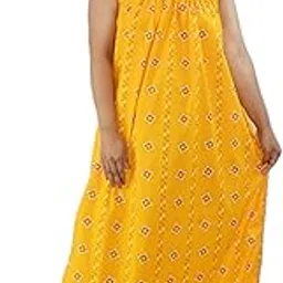 bdrox Women Stylish | Yellow | All Over Printed | Pure Cotton | Color Guaranteed | Free Size | Round Neck Full Length Maxi with no Sleeves | Ribbon Maxi Nighty | Nightdress for Regular use-picture-32