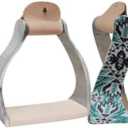 Showman Lightweight Twisted Angled Aluminum Stirrups w/Shimmering Teal Aztec Print! New Horse TACK!-picture-36