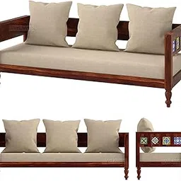 Solid Sheesham Wood 3 Seater Sofa for Living Room Home and Office | Wooden Sofa Set Three Seater with Antique Ceramic Tiles Design (Brown)-picture-18