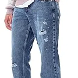 snitch Men Casual Jeans | Relaxed Fit Heavy Distressed Pattern Mid Rise | 100% Cotton Denim Fabric with Button Closure for Streetwear & Everyday Comfort | Blue-picture-11