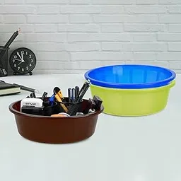 Pack of 3 Desk Organizer | Stationery Organizer | Multipurpose Organizer | Office Supplies for Pen-Pencil-Staplers | Desktop Organizer | 6 LTR | Green & Blue & Brown-image-83