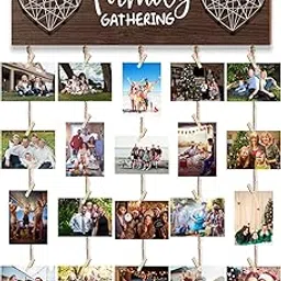 Picture Frames Collage Wall Decor - Family Gathering Wood Photo Holder Board with 20 Clips for Multi Pictures Hanging Display - Birthday Gift for Best Friends Women Sister Grandma Home Decor-picture-32