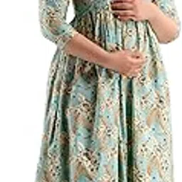 riyabh Women's Pure Cotton A-Line Printed Maxi Maternity Gown Dress | Feeding/Maternity Gown Kurti for Women-picture-14