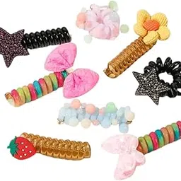 diversa 5pcs Wire Hair Bands for Girls Kids Braided Spiral Hair Ties Cute Cartoon Ponytail Maker Elastic Braids Hair Accessories for Girls - Multicolor-picture-26