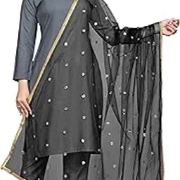 kemza Elegant Net Embroidered Mirror Work Dupatta with Lace Border, Polka Dot Pattern – Soft, Lightweight – 1-picture-43