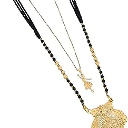 malkyn Women's Gold-Plated Long Mangalsutra with a Geometric Filigree Pendant and Intricate Square Design, Paired with an Adjustable Gold-Tone Charm Necklace for a Layered Look-MD-089-picture-42