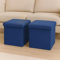 ABTRIX WITH AB Set of 2 Folding Storage Ottomans with Lid – 30x30x30 cm – Linen Fabric Footrest Stools, Foldable Storage Cubes with Padded Seat, 80KG Load Capacity (2, Blue & Blue)-picture-25