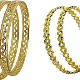 BANGLES - Fashionable Stylish Designer Traditional Gold Plated Bangles Set of 2 Pair Stylish Daily Use and Fancy Bangles for Women Girls and Ladies b92334463-image-0