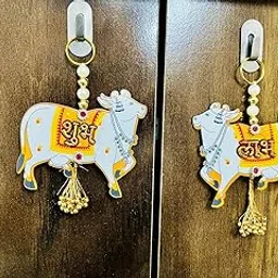 2Pcs Pichwai Cow Shubh Labh for Door Entrance | Side Door Hangings, Toran for Home Decoration, Shubh Labh Door Hanging, Door Tags, Diwali Shubh Laabh for Home Mandir-picture-15