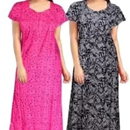 Permium Combo Cotton Long Half Sleeve Printed Nighty for Women-Black-Yellow-picture-20