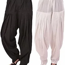 pistaa's Cotton Combo Of Womens Readymade Black&White Casual Style Patiala Pant,Free Size-picture-11