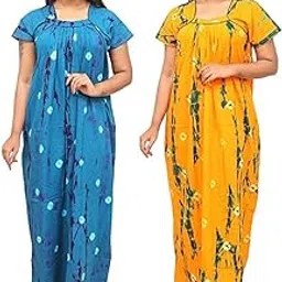 kavz Women's Pure Cotton Jaipur Bandhani Printed Elegant and Comfortable Nighty, Gown Combo Pack of 2-picture-35