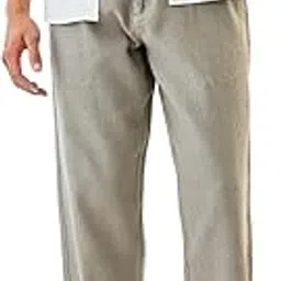 snitch Men Casual Trousers | Relaxed Fit Textured Design with Turned-Up Hem & Drawstring Closure | 100% Cotton Lightweight Fabric for Summer & Everyday Wear-picture-22