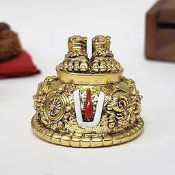 Lord Balaji Charan Paduka 24 kt Gold Matte Finish Vishnu Charan Paduka for Pooja Room/Balaji for car Venkateswara Swamy Feet with Shanku Chakra Namam Best Gifting (Gold Plated 2 Inch)-image-28