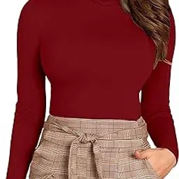 PUERY Basic Sexy Casual Stylish Comfy Ribbed Lycra Knitted High Neck High Full Sleeves Top for Women Girls-picture-22