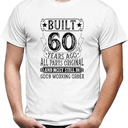 Vintage 60th Birthday T-Shirt, Built 60 Years Ago Tee, Original Parts Humor Shirt, Unisex 60th Gift Idea, Black and White-image-4