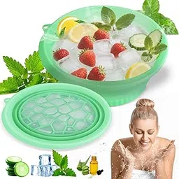 Face Bowl for Ice Silicone Collapsible Bowl - with Built-in Icetray, Portable for Home, Camping & Travel - Large Wash Basin for Face Ice Bath, Cold Tub & Water Chiller (Green)-picture-24