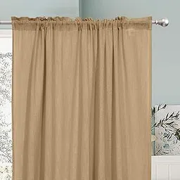 THE LINEN COMPANY Cotton Window Curtain for 6 Feet with Rod Pocket Style, Light-Filtering, Curtains for Kitchen, Bedroom, Living Room, Kids Room (140 X 183 Cm), Beige, Set of 1 Pcs image 1