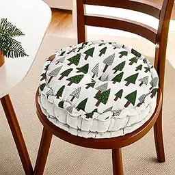 Kuber Industries Cotton 16x16 Inch Comfortable Sitting Chair Cushion Pads | Button Sitting Cushion & Back Rest for Chair | Cushion for Office, Dining Chair, Car, Indoor/Outdoor | Round Tree - Green-picture-25