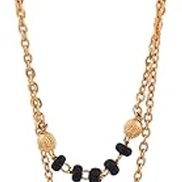 ginostone Stylish Two-Layer Mangalsutra with Rectangular Stone Pendant – Gold-Tone Chain and Black Beads for a Chic Traditional Look-picture-13