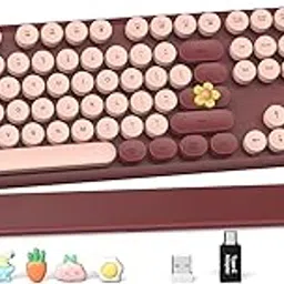 SABLUTE Wireless Keyboard, Round Keycaps, Retro Typewriter Keyboard with Detachable Wrist Rest, Sleep Mode, Foldable Legs, 2.4GHz Full-Size Cordless Computer Keyboard for Windows/PC/Laptop (Wine Red)-picture-22