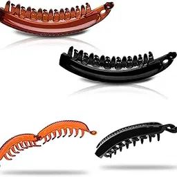 Sanas (2Pcs) Banana Hair Clip Fishtail Hair Clips For Women Fancy Korean Hair Clips French Snap Clip Fish Claws Ponytail Holder (2Pcs) (Assorted)-image-30